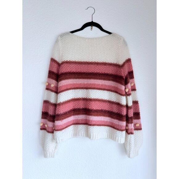 EUC Sezane Penelope Pom Pom Mohair Merino Wool Blend Sweater in Cream & Pink S - Picture 6 of 12